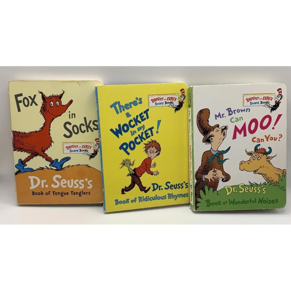 Dr. Seuss Bright & Early Board Books Lot Of 3 Fox In Sox Wocket pocket & Moo!